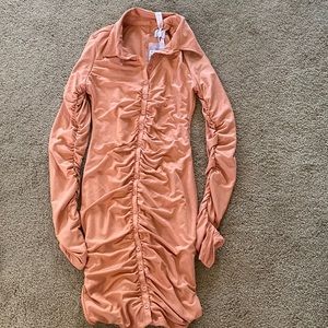 Oh Polly Caramel Colored Long Sleeve Dress